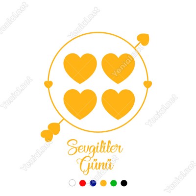 14 Şubat Sevgililer Yuvarlağın İçinde Kalpler Olan ve Ok Sticker