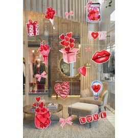 Hediye Kutusu & Kalpler Aşk Temalı Karışık Sticker Seti - Romantik Cam Kapı Duvar Vitrin Dekoru