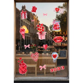 Hediye Kutusu & Kalpler Aşk Temalı Karışık Sticker Seti - Romantik Cam Kapı Duvar Vitrin Dekoru