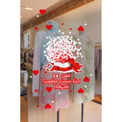 Hediye Kutusu 14 Şubat Sevgililer Gününe Özel Hediyeler Cam Vitrin Oda Sticker 70cm