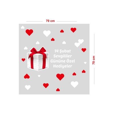 Hediye Kutusu 14 Şubat Sevgililer Gününe Özel Hediyeler Vitrin Süsleme Stickerı 70cm