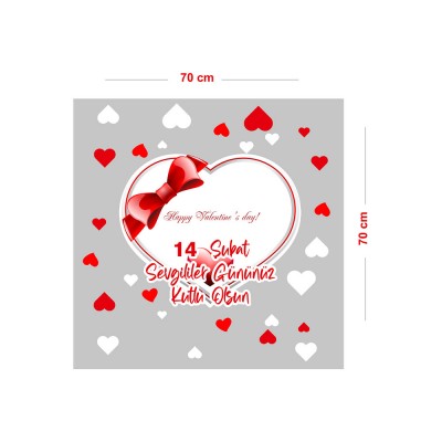 Kalp Happy Valentine’s Day Sevgililer Gününüz Kutlu Olsun Cam Vitrin Oda Stickerı 70cm