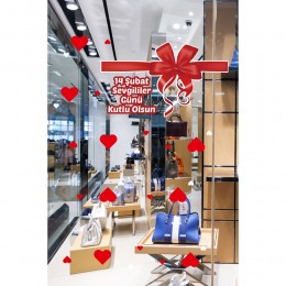Kurdela 14 Şubat Sevgililer Günü Kutlu Olsun Vitrin Dükkan Cam Süsleme Stickerı 70cm