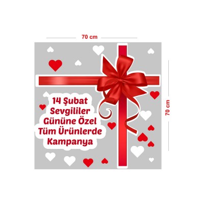 Şerit Şeklinde Kurdela 14 Şubat Sevgililer Gününe Özel Tüm Ürünlerde Kampanya Vitrin Sticker 70cm