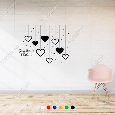Sevgililer Günü Aşağıya Sallanan Kalp ve Yıldızlar Sticker