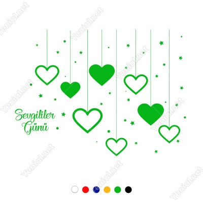 Sevgililer Günü Aşağıya Sallanan Kalp ve Yıldızlar Sticker