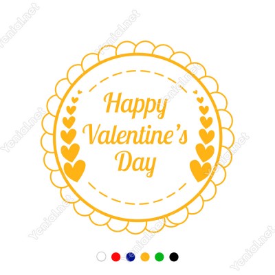 Sevgililer Günü Çerçeve İçinde Valentine’s Day ve Kalpler Sticker