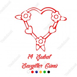 Sevgililer Günü Üzerinde Çiçekler Bulunan Kalp Sticker