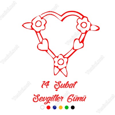 Sevgililer Günü Üzerinde Çiçekler Bulunan Kalp Sticker