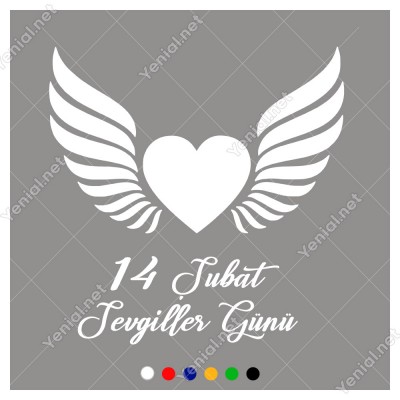 Sevgililer Günü Yazısı ve Kanatlı Kalp Sticker