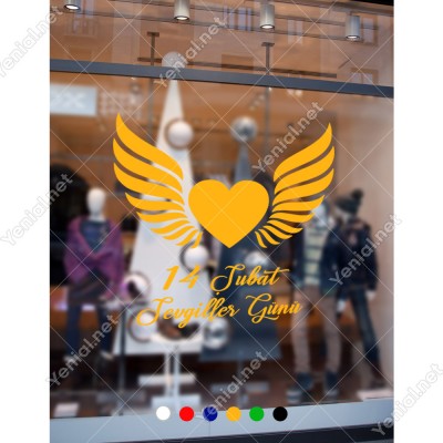 Sevgililer Günü Yazısı ve Kanatlı Kalp Sticker