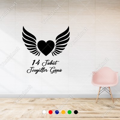 Sevgililer Günü Yazısı ve Kanatlı Kalp Sticker