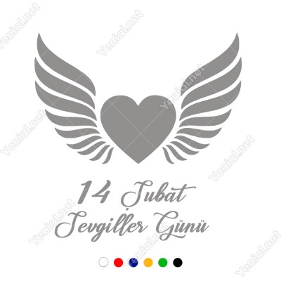 Sevgililer Günü Yazısı ve Kanatlı Kalp Sticker