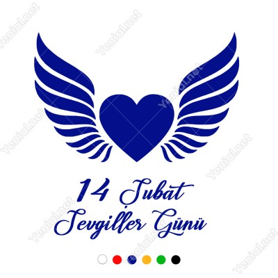 Sevgililer Günü Yazısı ve Kanatlı Kalp Sticker