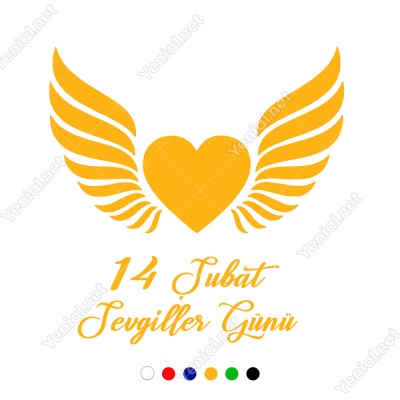 Sevgililer Günü Yazısı ve Kanatlı Kalp Sticker