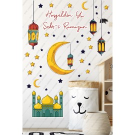 Ramazan Ayı Temalı Cam Duvar Süsleri - Hoşgeldin Ramazan Sticker Seti Ramazan Sticker Seti