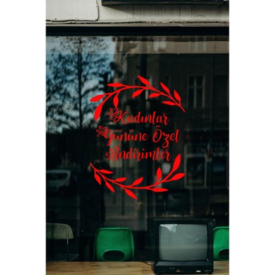 8 Mart Kadınlar Gününe Özel İndirimler Yazısı Cam Vitrin Sticker 60cm
