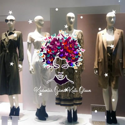 Kelebekler ve 8 Mart Kadınlar Günü Kutlu Olsun İndirim Yazısı Cam Vitrin Stickerı