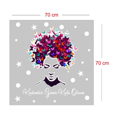 Kelebekler ve 8 Mart Kadınlar Günü Kutlu Olsun İndirim Yazısı Cam Vitrin Stickerı