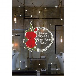 Kırmızı Çiçek ve Kadınlar Günü Kutlu Olsun Yazısı Vitrin Cam Stickerı