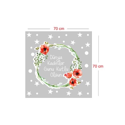 Kırmızı Çiçek ve Kadınlar Günü Kutlu Olsun Yazısı Vitrin Stickerı