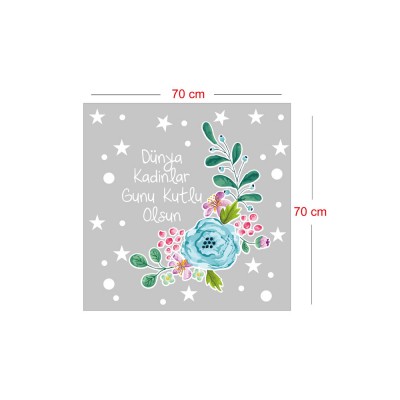 Mavi Çiçek ve Kadınlar Günü Kutlu Olsun Yazısı Vitrin Cam Stickerı
