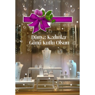 Mor Kurdela ve Kadınlar Günü Kutlu Olsun Yazısı Vitrin Cam Stickerı