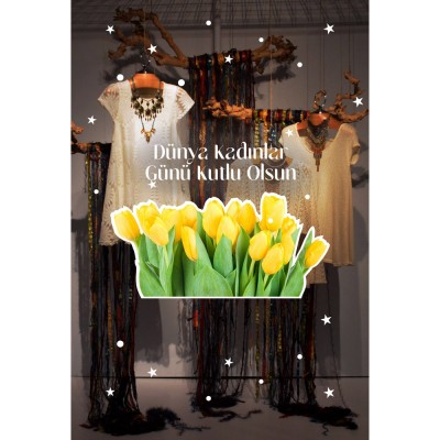 Sarı Laleler ve Kadınlar Günü Kutlu Olsun Yazısı Vitrin Cam Stickerı