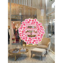  Anneler Gününüz Kutlu Olsun Güllü Cam Vitrin Stickerı 50cm