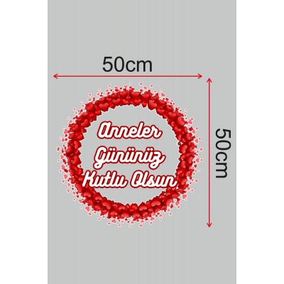 Anneler Gününüz Kutlu Olsun Yuvarlak İçinde Kalpli Cam Vitrin Stickerı 50cm