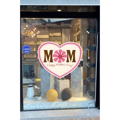 Anneler Günü Mom Happy Mother's Day Cam Vitrin Stickerı 50cm