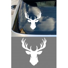 Boynuzlu Geyik Sticker - Araç Cam Sticker - Geyik Oto Sticker 14x15cm