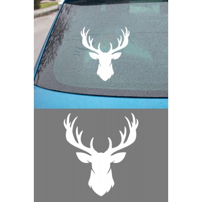 Boynuzlu Geyik Sticker - Araç Cam Sticker - Geyik Oto Sticker 14x15cm