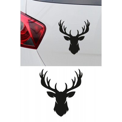 Boynuzlu Geyik Sticker - Araç Cam Sticker - Geyik Oto Sticker 14x15cm