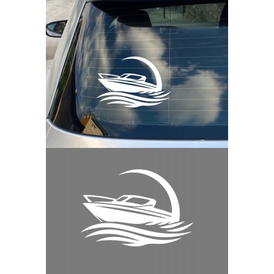 Sürat Teknesi Oto Sticker - Deniz Teknesi Araç Cam Sticker 15x10cm