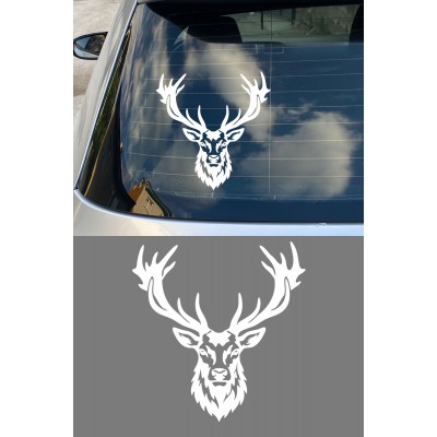 Geyik Oto Sticker - Boynuzlu Geyik Araba Sticker - Doğa Sever Sticker 14x15cm