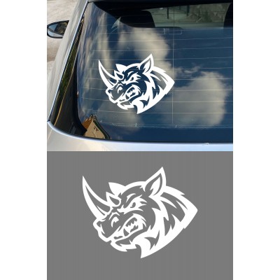 Gergedan Oto Sticker - Agresif Gergedan Araba Sticker - Güç Sembolü Sticker 15x12cm