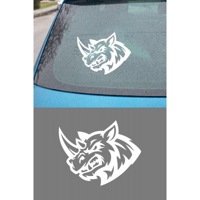 Gergedan Oto Sticker - Agresif Gergedan Araba Sticker - Güç Sembolü Sticker 15x12cm