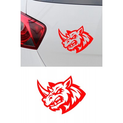 Gergedan Oto Sticker - Agresif Gergedan Araba Sticker - Güç Sembolü Sticker 15x12cm