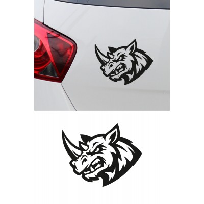 Gergedan Oto Sticker - Agresif Gergedan Araba Sticker - Güç Sembolü Sticker 15x12cm