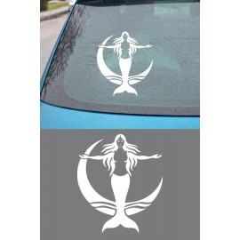 Denizkızı Sticker - Ay İçinde Denizkızı Oto Sticker - Araba Motor Sticker 13x15cm