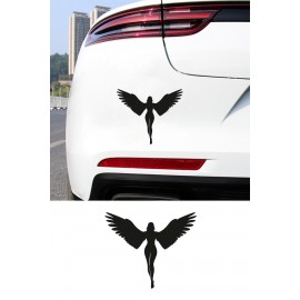 Melek Kanatlı Kadın Sticker - Melek Silüet Oto Sticker - Araba Sticker Aksesuar 15x13cm