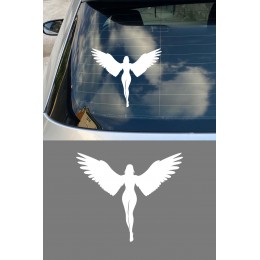 Melek Kanatlı Kadın Sticker - Melek Silüet Oto Sticker - Araba Sticker Aksesuar 15x13cm