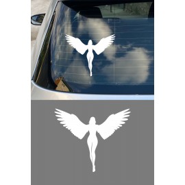 Melek Kanatlı Kadın Sticker - Melek Silüet Oto Sticker - Araba Sticker Aksesuar 15x13cm