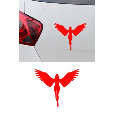 Melek Kanatlı Kadın Sticker - Melek Silüet Oto Sticker - Araba Sticker Aksesuar 15x13cm
