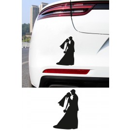 Gelin Damat Sticker - Romantik Çift Oto Sticker - Araç Cam Sticker 10x15cm