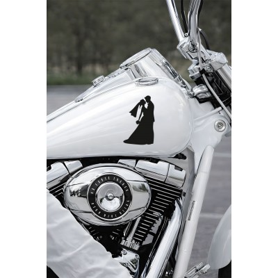 Gelin Damat Sticker - Romantik Çift Oto Sticker - Araç Cam Sticker 10x15cm