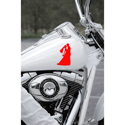 Gelin Damat Sticker - Romantik Çift Oto Sticker - Araç Cam Sticker 10x15cm