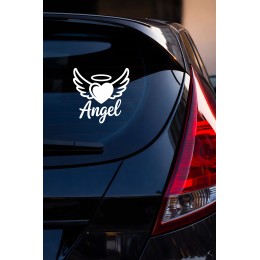 Kanatlı Kalp Sticker - Angel Yazılı Oto Sticker - Araba Motor Kask Sticker 15x15cm