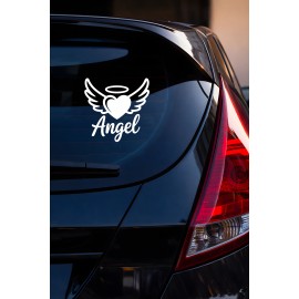 Kanatlı Kalp Sticker - Angel Yazılı Oto Sticker - Araba Motor Kask Sticker 15x15cm